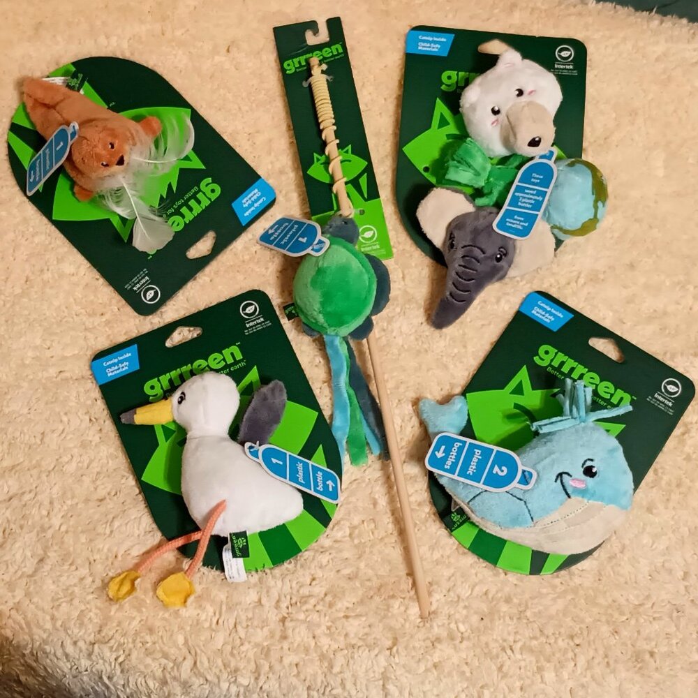 NEW! Various GRRREEN Cat Toys w/ Catnip Sealed Inside Each Toy  *YOU CHOOSE 2 *